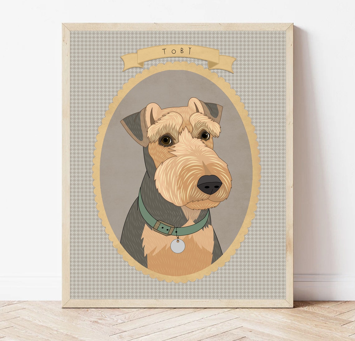 Toby Wire Haired Terrier Vintage Patterned Named Portrait Poster - Image 3