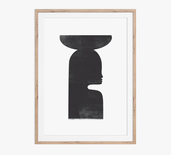 Woman with Vessel on Head Black Woodblock Silhouette Art Poster