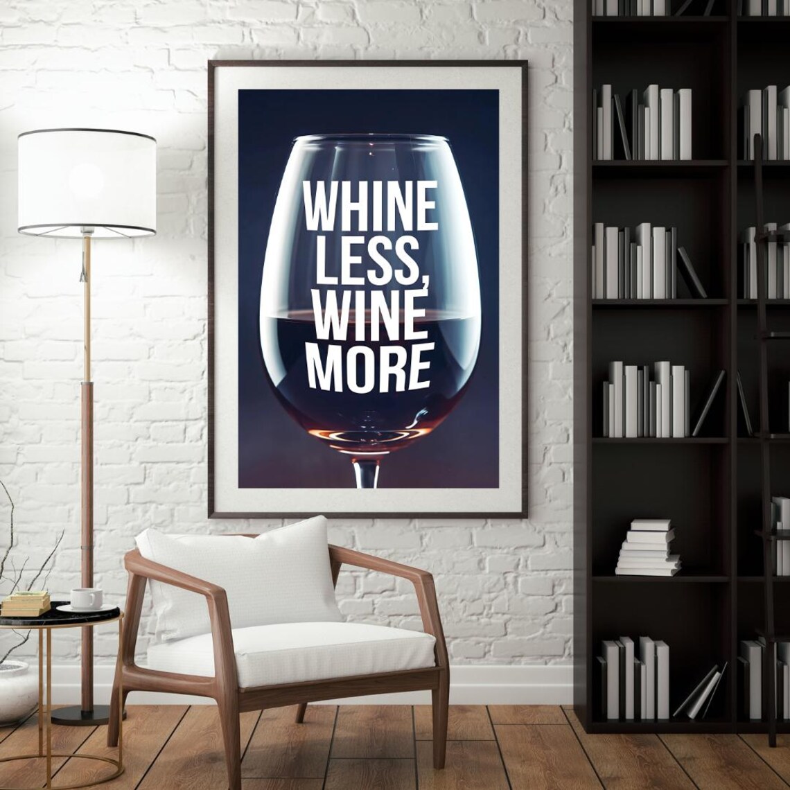 Whine Less, Wine More Modern Wine Saying Art Print - Image 4