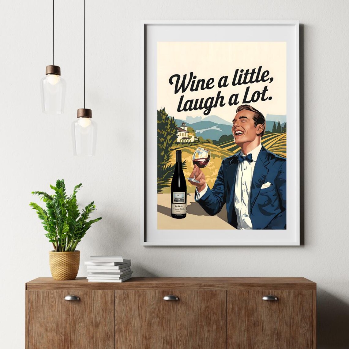 Vintage Wine a Little Laugh a Lot Laughing Vineyard Man Poster - Image 2