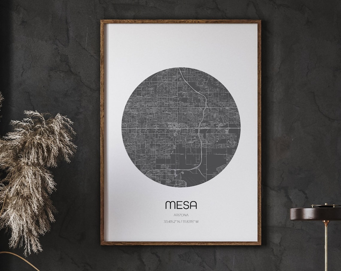 Mesa Map Prints, Modern World City Wall Art