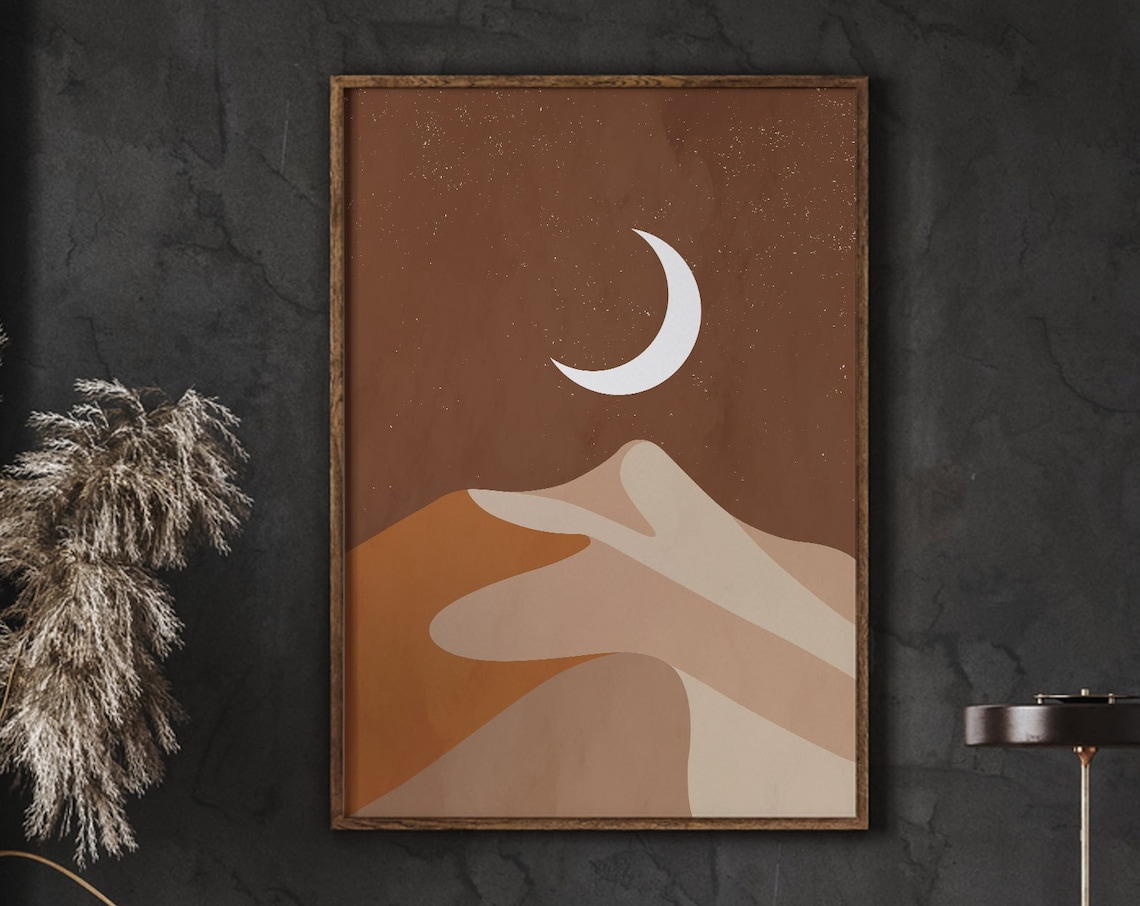 Night Landscape Abstract Crescent Moon Art Print