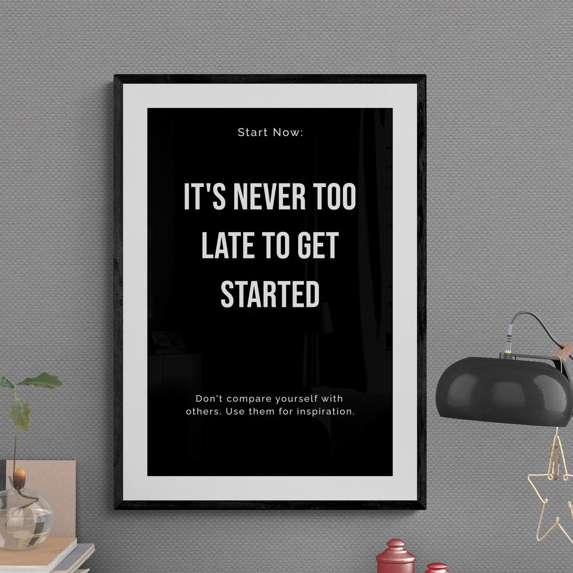 It's Never Too Late to Get Started Motivational Quote Poster