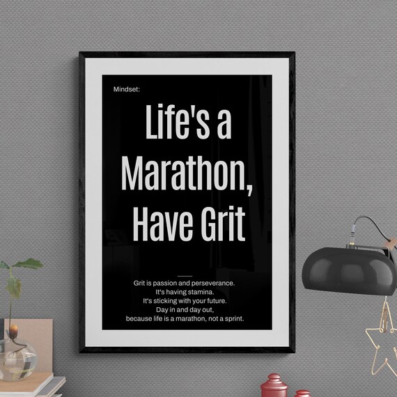 Life's a Marathon Have Grit Motivational Perseverance Poster