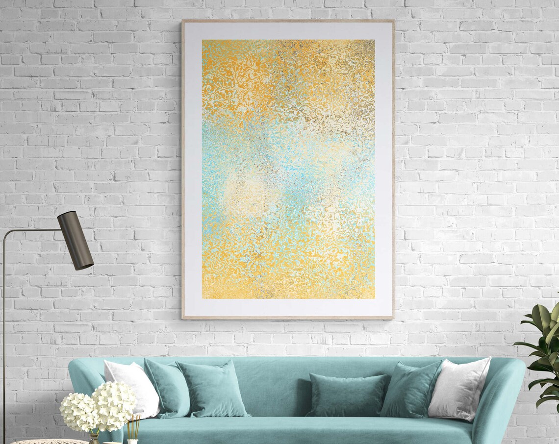 Yellow Turquoise Textured Abstract Painting Modern Art Poster - Image 8