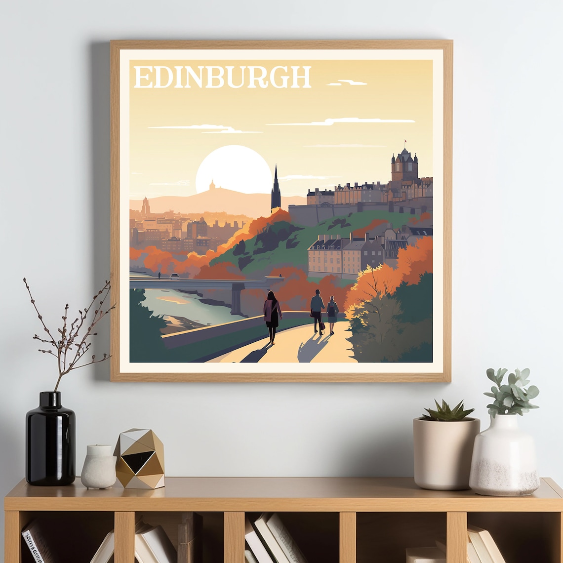 Edinburgh Scotland Castle Sunset Golden Cityscape Autumn Travel Poster