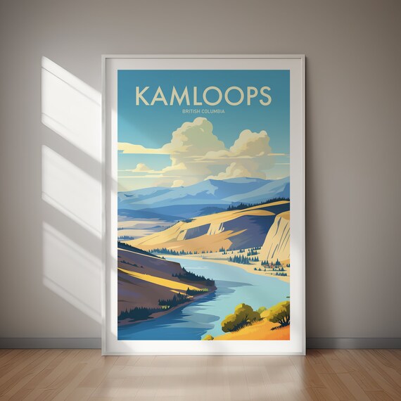 Kamloops British Columbia River Valley Hills Retro Travel Poster