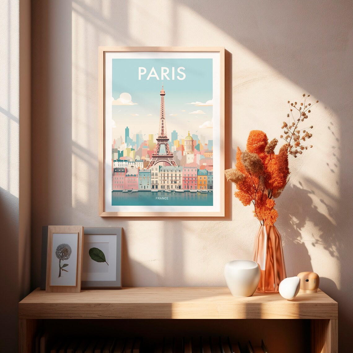 Paris France Eiffel Tower Pastel Cityscape Vintage Travel Poster - Image 2