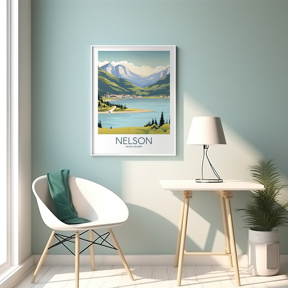 Nelson British Columbia Lakeside Mountain Town Scene Travel Poster - Image 2