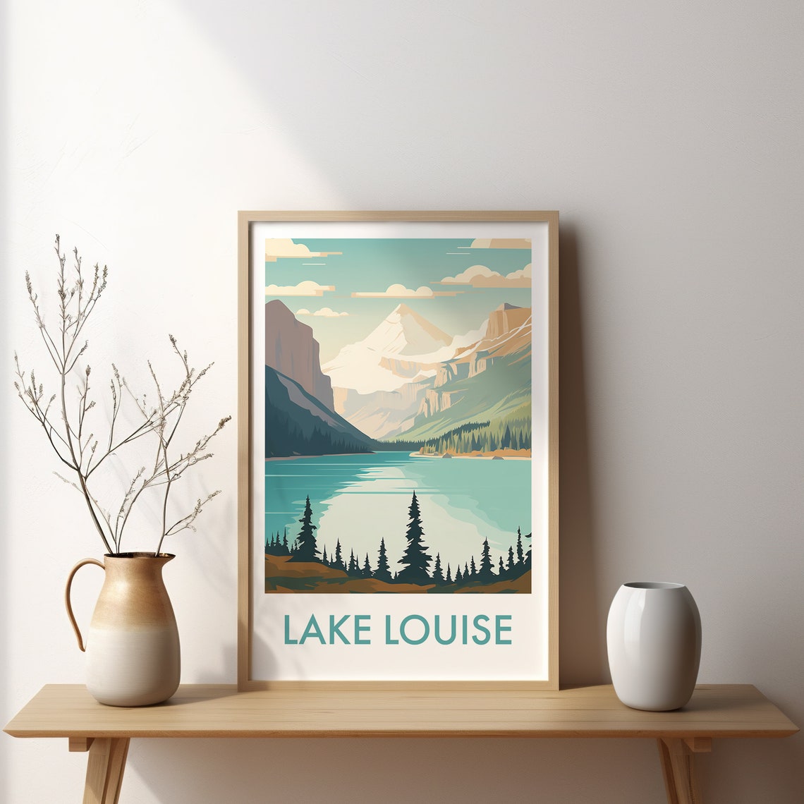 Lake Louise Canada Pines Mirror Lake Mountain Travel Art Poster