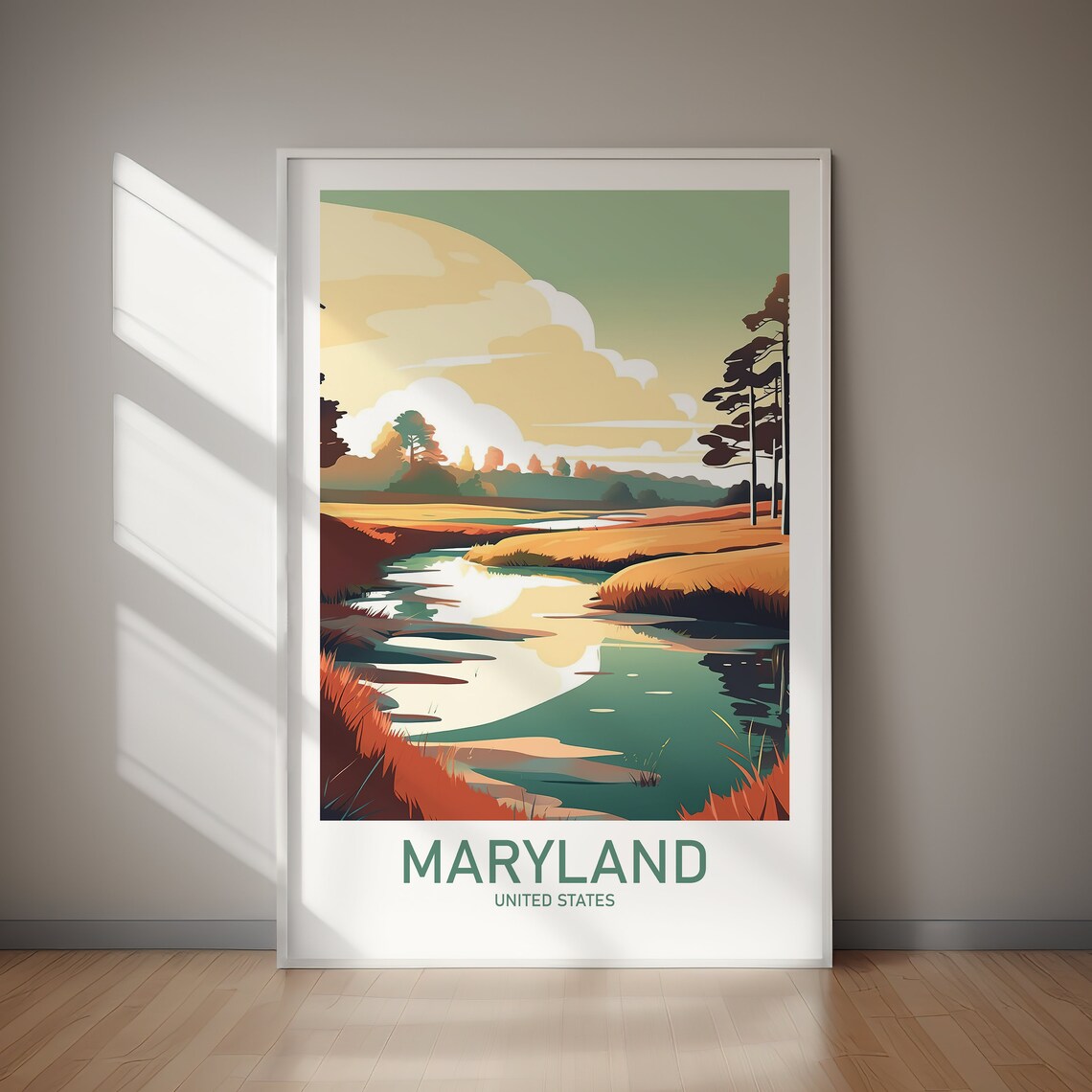 Maryland Calm Creek Marsh Meadow Retro Vintage Travel Poster