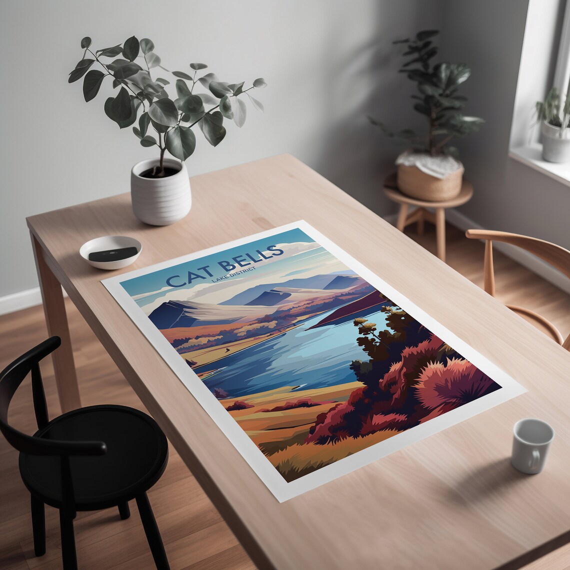 Cat Bells Lake District Travel Poster, Wall Art Print - Image 2