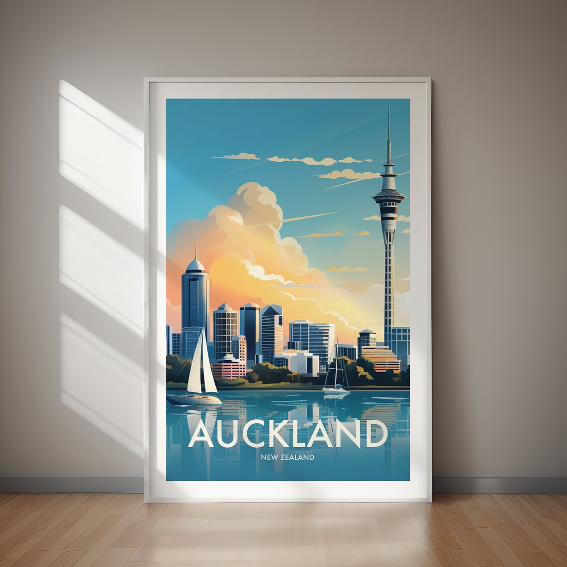 Auckland New Zealand Travel Poster, City Wall Art