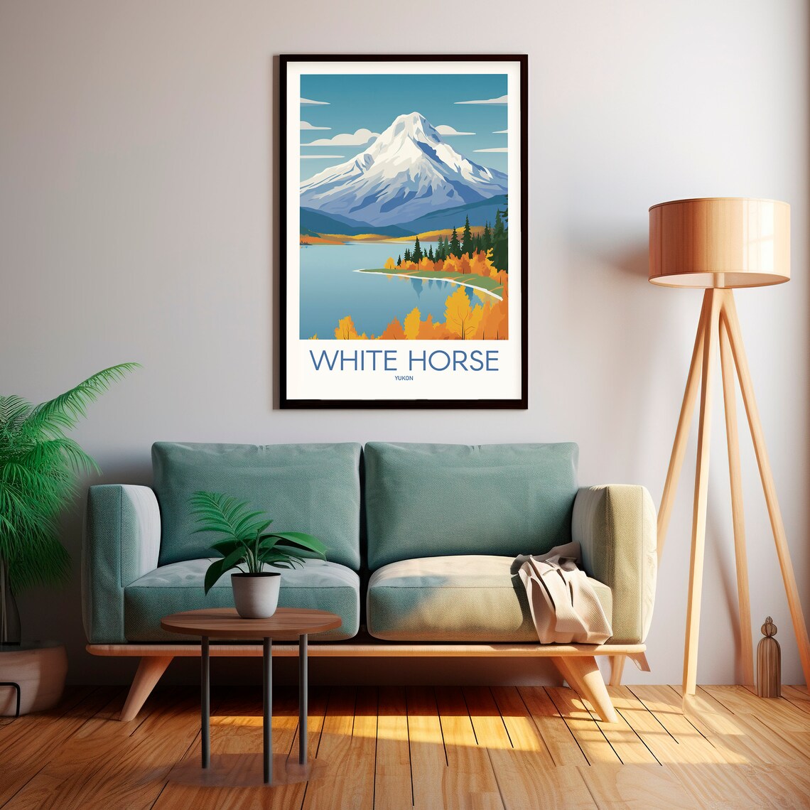 White Horse Yukon Snowcapped Mountain Autumn Lake View Poster - Image 2
