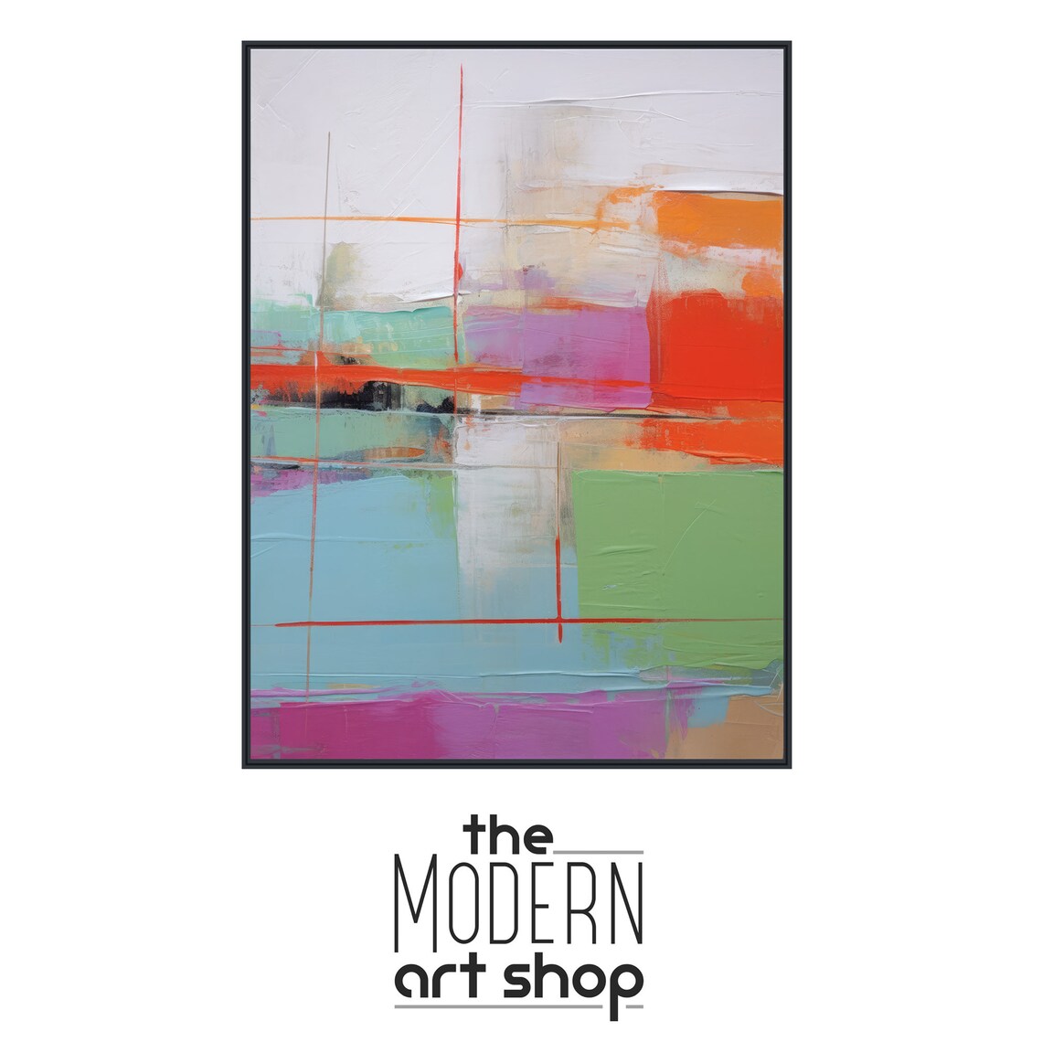 Large Abstract Wall Art Framed Print Modern Abstract Painting Extra Large Orange Mint Blue Artwork Inception 3 - Image 4