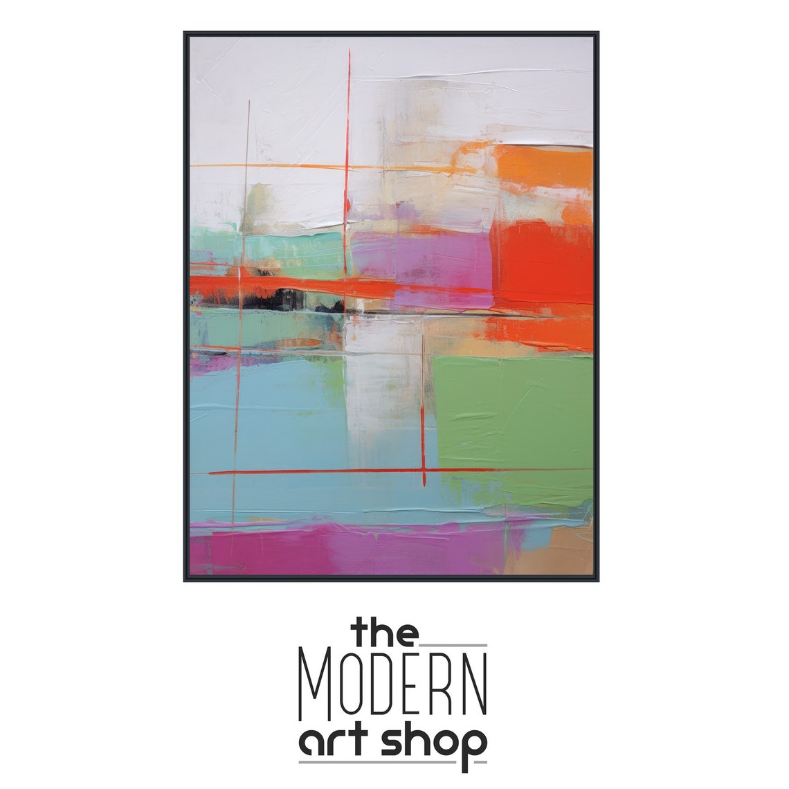 Orange Mint Blue Abstract Blocks Modern Colorful Minimalist Wall Art - Image 4