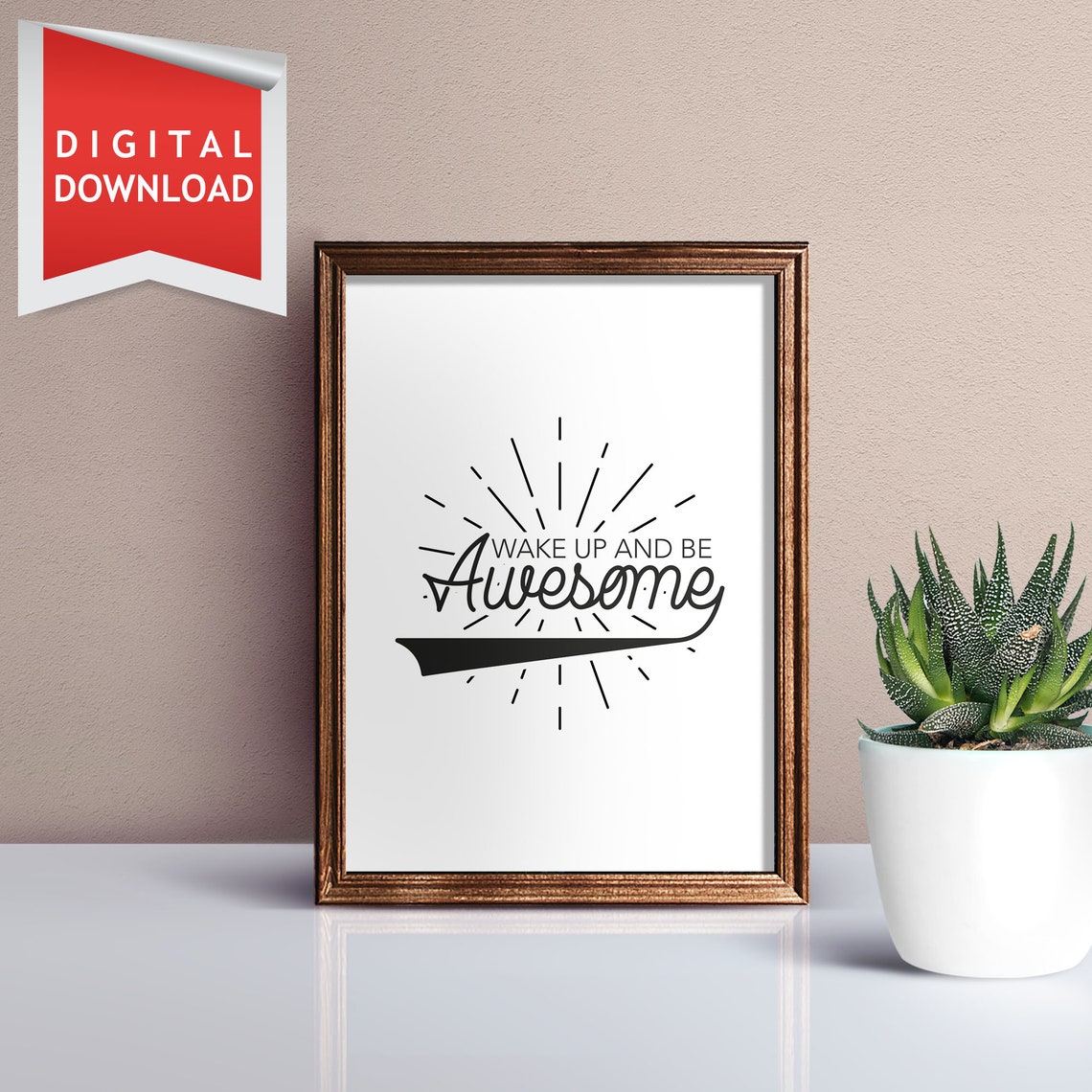 Wake Up And Be Awesome Sunburst Rays Typography Motivational Poster