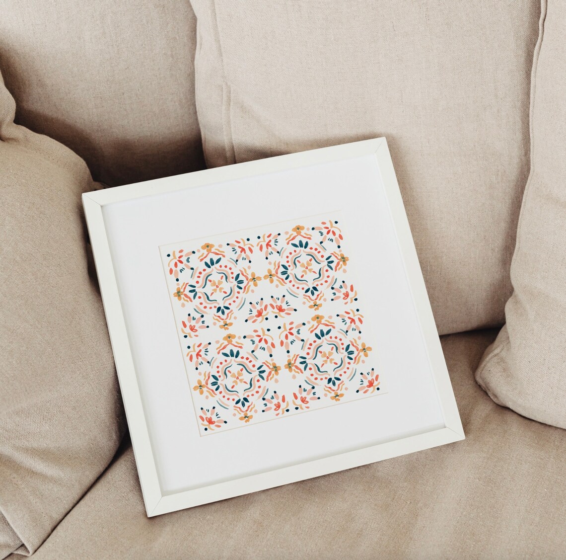 Red Blue And Yellow Moroccan Tile Pattern, Art Print - Image 3