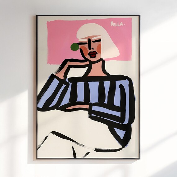 Bella Abstract Woman Portrait Pink Pop Art Dopamine Wall Poster