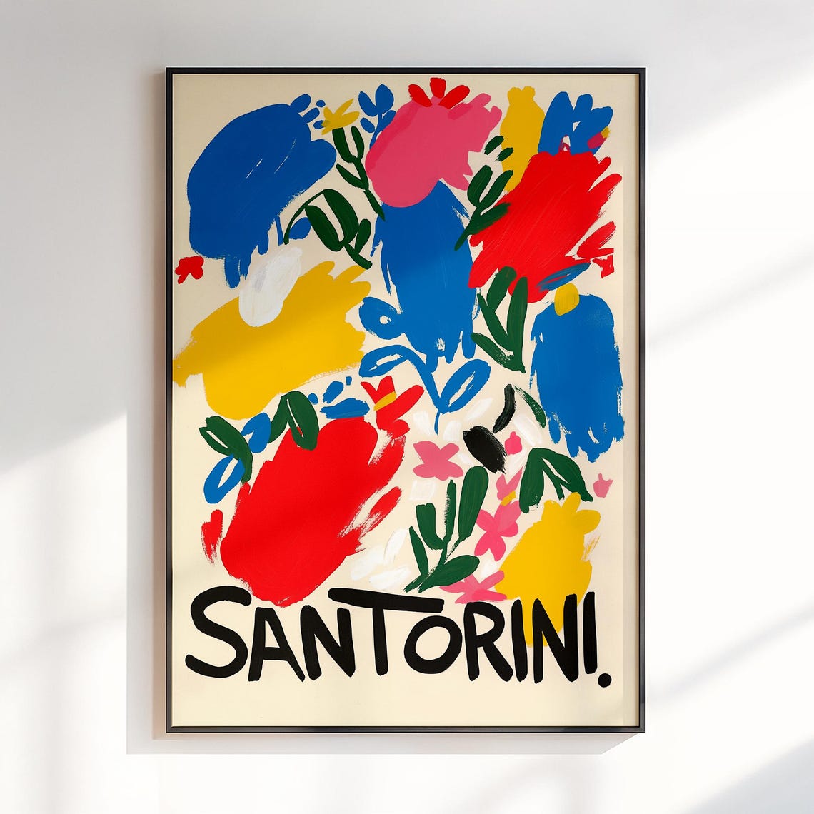 Santorini Colorful Abstract Brushstroke Floral Summer Art Poster