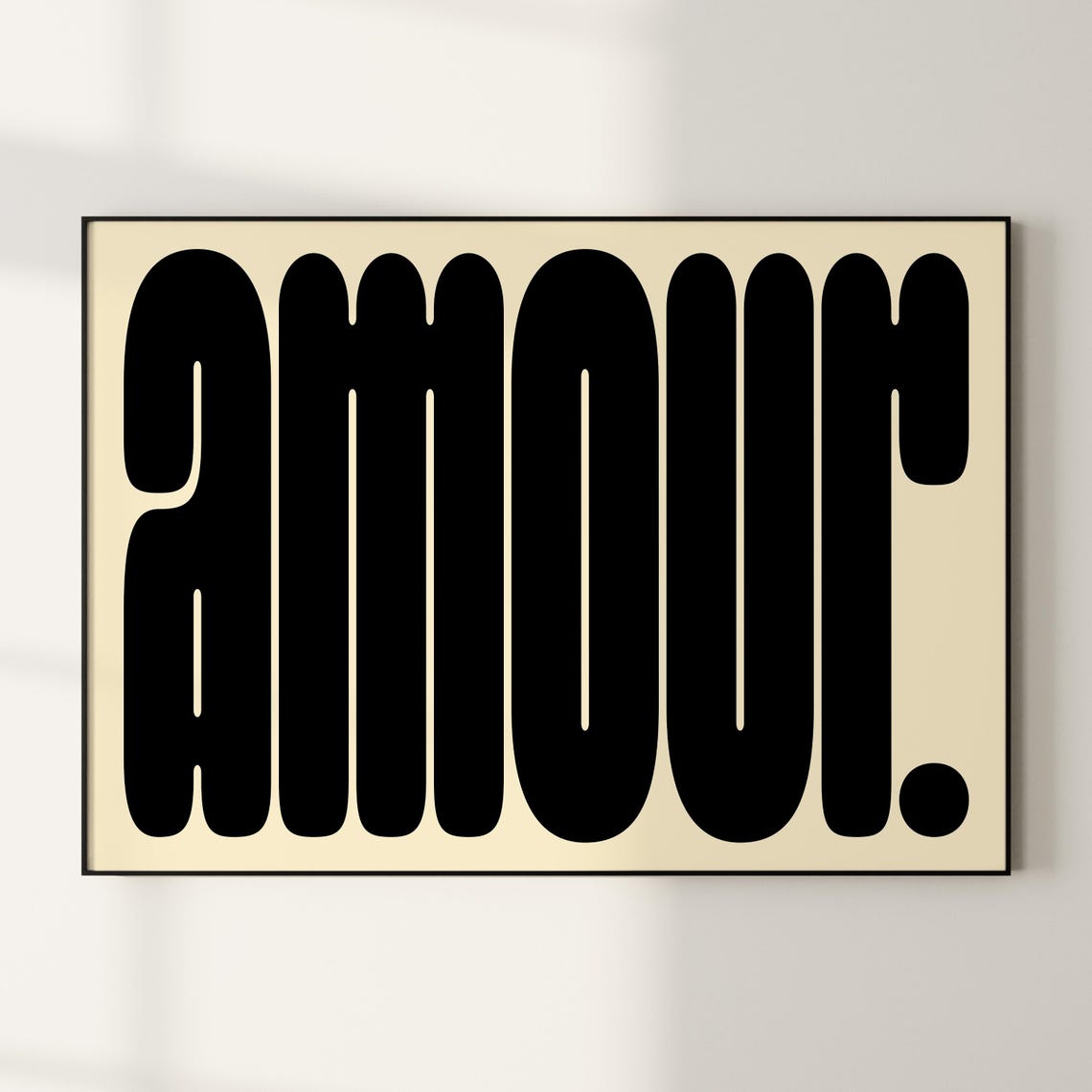 Amour Bold Black Typography Cream Background Minimalist Wall Art
