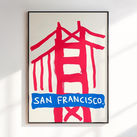 San Francisco Golden Gate Blue Banner Modern City Travel Poster