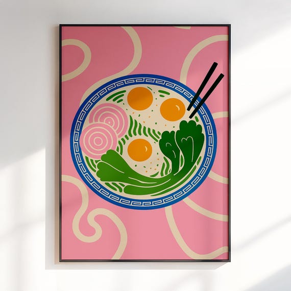 Ramen Poster Kitchen Wall Art Funny Food Print Vegetable Decor For Pantry Dining Room Or Chef Gift Colorful Artwork