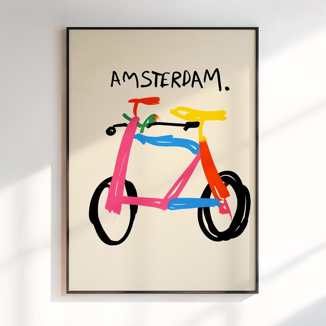 Amsterdam Colorful Bicycle Hand Drawn Modern Travel Art Poster