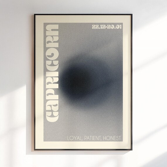 Capricorn Silver Gray Gradient Aura Zodiac Star Sign Astrology Poster