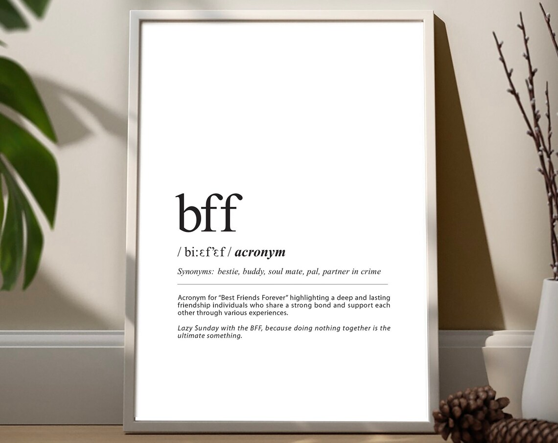 Bff Definition Poster Print Minimalist Art Typography Dictionary