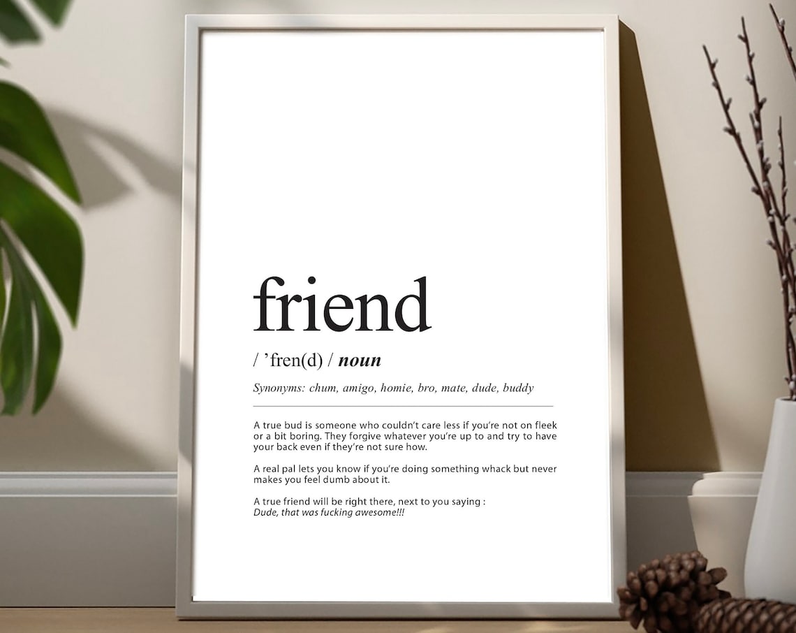 Friend Definition Typography Noun Synonyms Minimalist Friendship Quote Poster