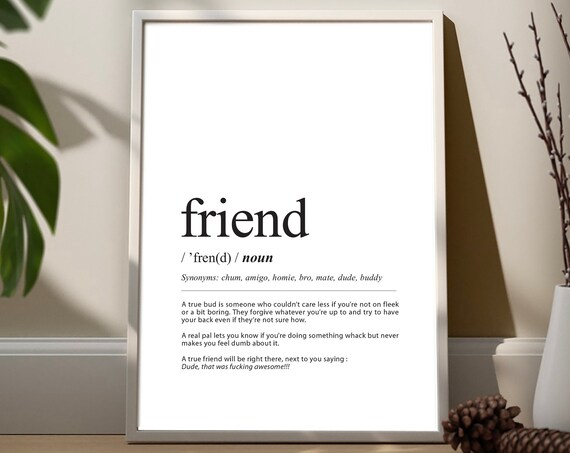 Friend Definition Poster Print Minimalist Typography Dictionary