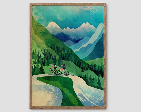 Cycling Couple Art Print, Great Gift for Cyclists