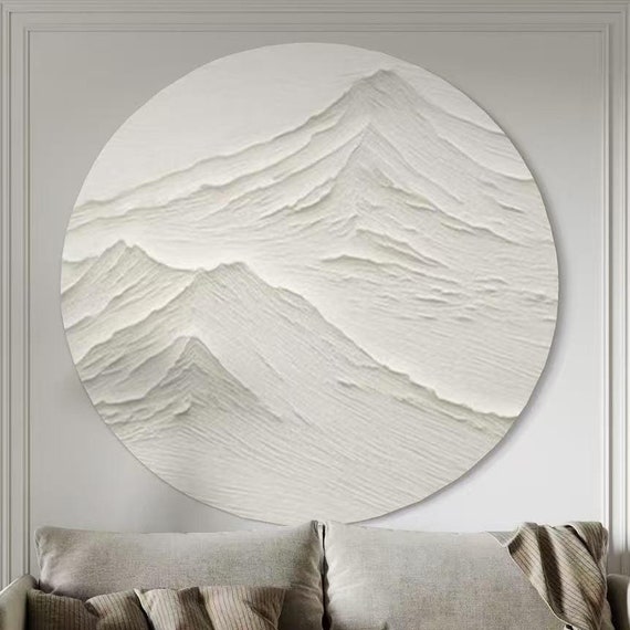 White Mountain Circle Acrylic Art Abstract Handmade Wall Decor Custom Brushstrokes Art On Modern Artwork Gift Minimalist Art