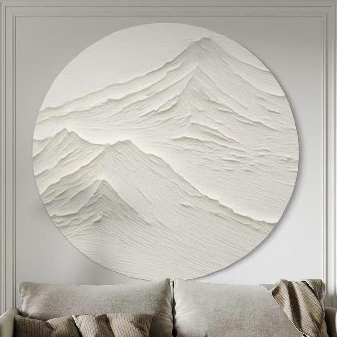 White Mountain Circle Acrylic Art Abstract Handmade Wall Decor Custom Brushstrokes Art On Modern Artwork Gift Minimalist Art