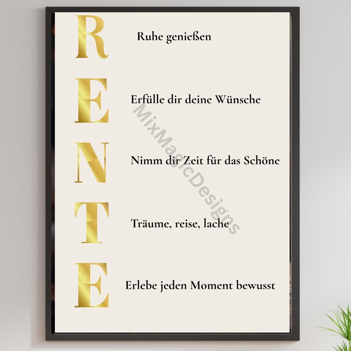 Rente Gold Letter Retirement Acrostic German Quote Gift Wall Poster