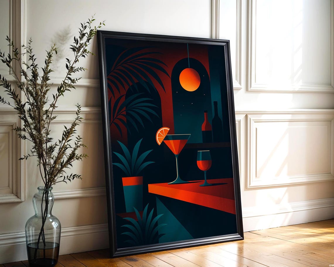 Midnight Cocktail Bar Art Deco Moonlit Drinks Retro Night Poster