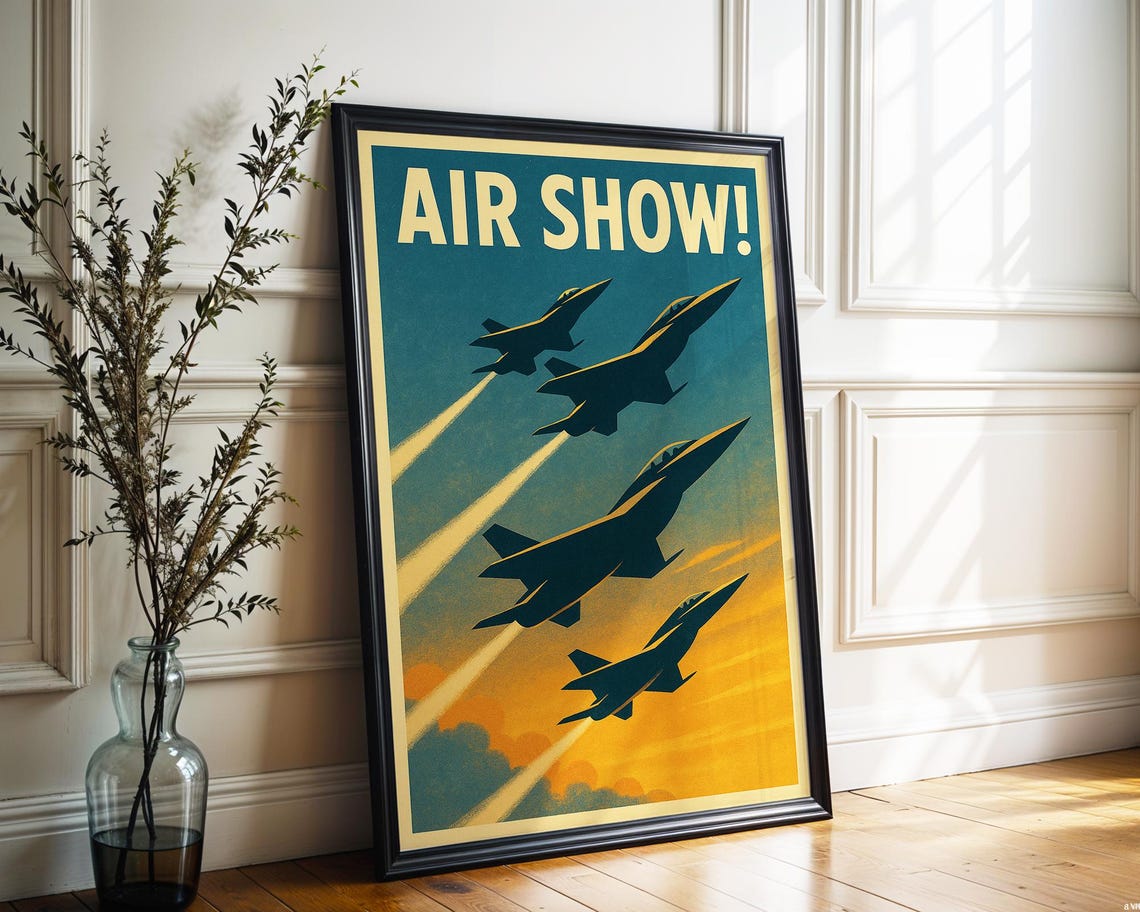 Vintage Air Show Fighter Jets Formation Retro Aviation Poster