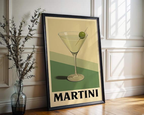 Classic Martini With Olive Retro Cocktail Bar Wall Poster Art