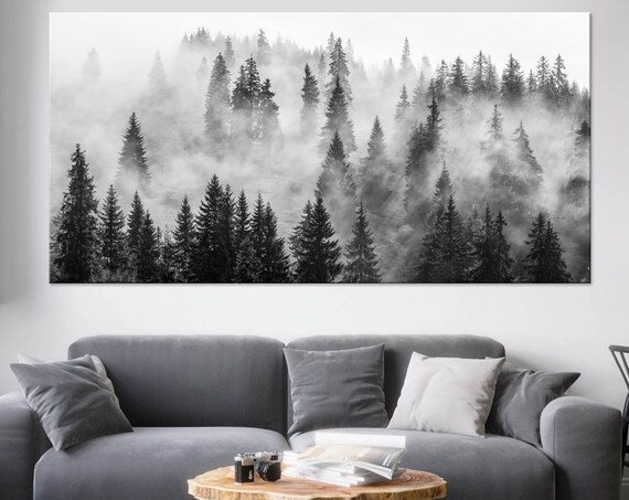 Foggy Forest Print Landscape Wall Art Trees Print Misty Forest Nature Art Forest Print Living Room Decor Large Wall Art
