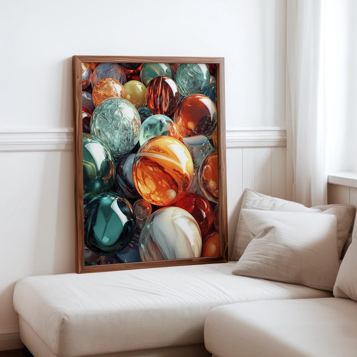 Giant Amber Glass Orbs Teal Ruby Close Up Photorealism Art Poster