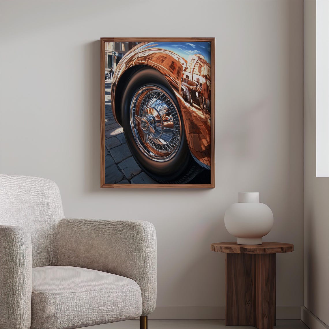 Copper Vintage Car Chrome Wire Wheel Cobblestone Street Poster - Image 2