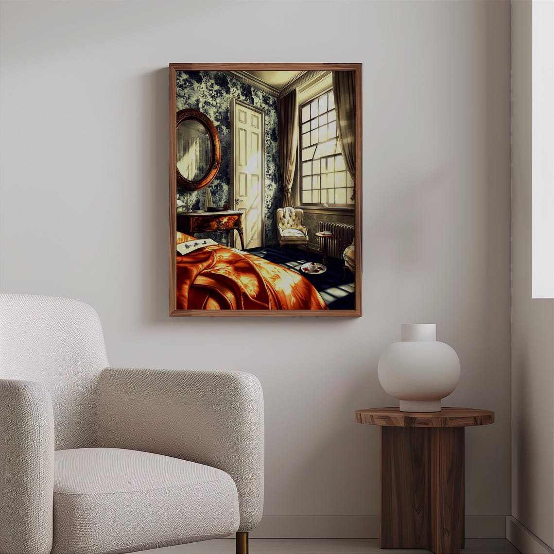 Orange Silk Bedroom Round Mirror Vanity Classic Interior Poster - Image 2
