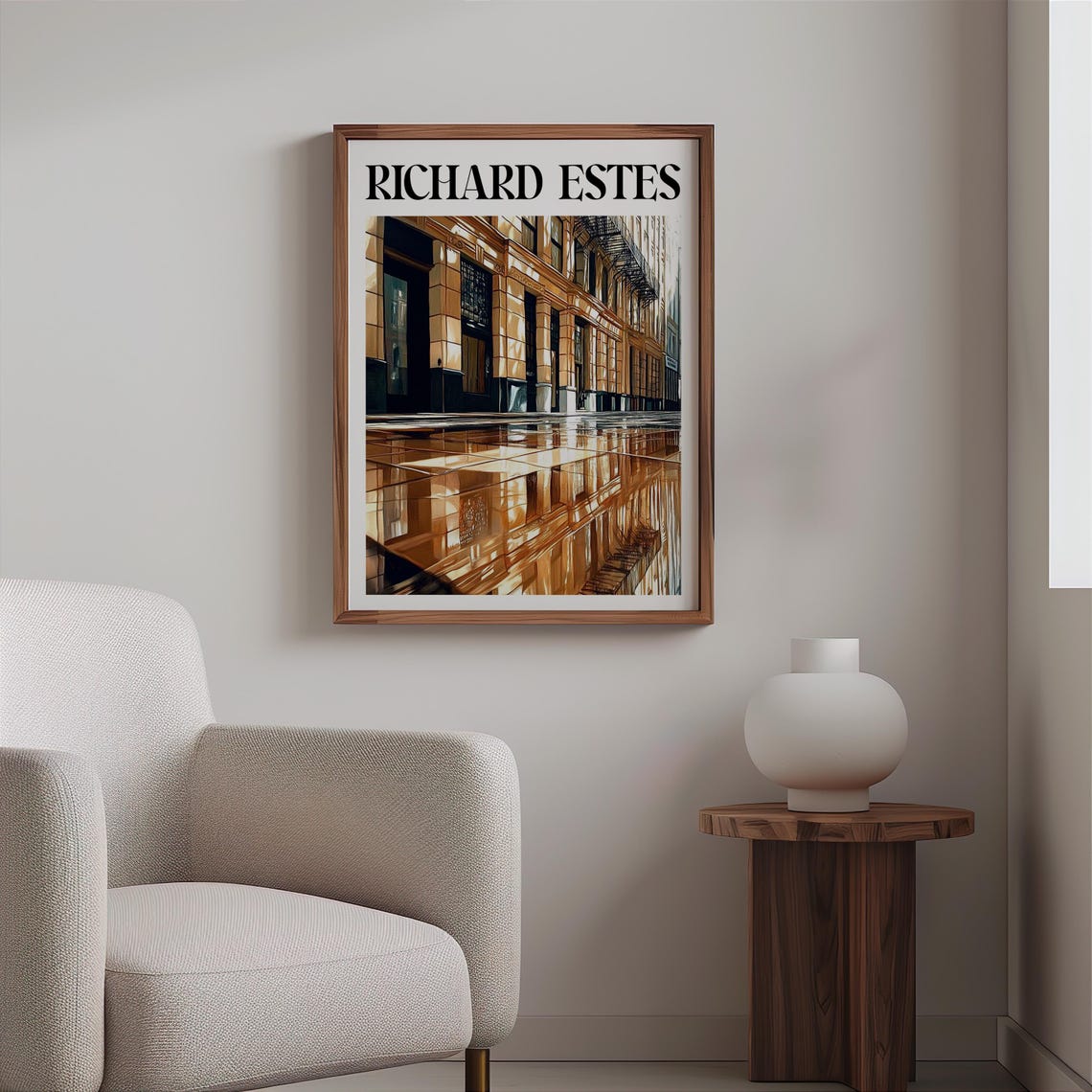 Stone Arcade Golden Mirrored Plaza Photorealism Architecture Poster - Image 2
