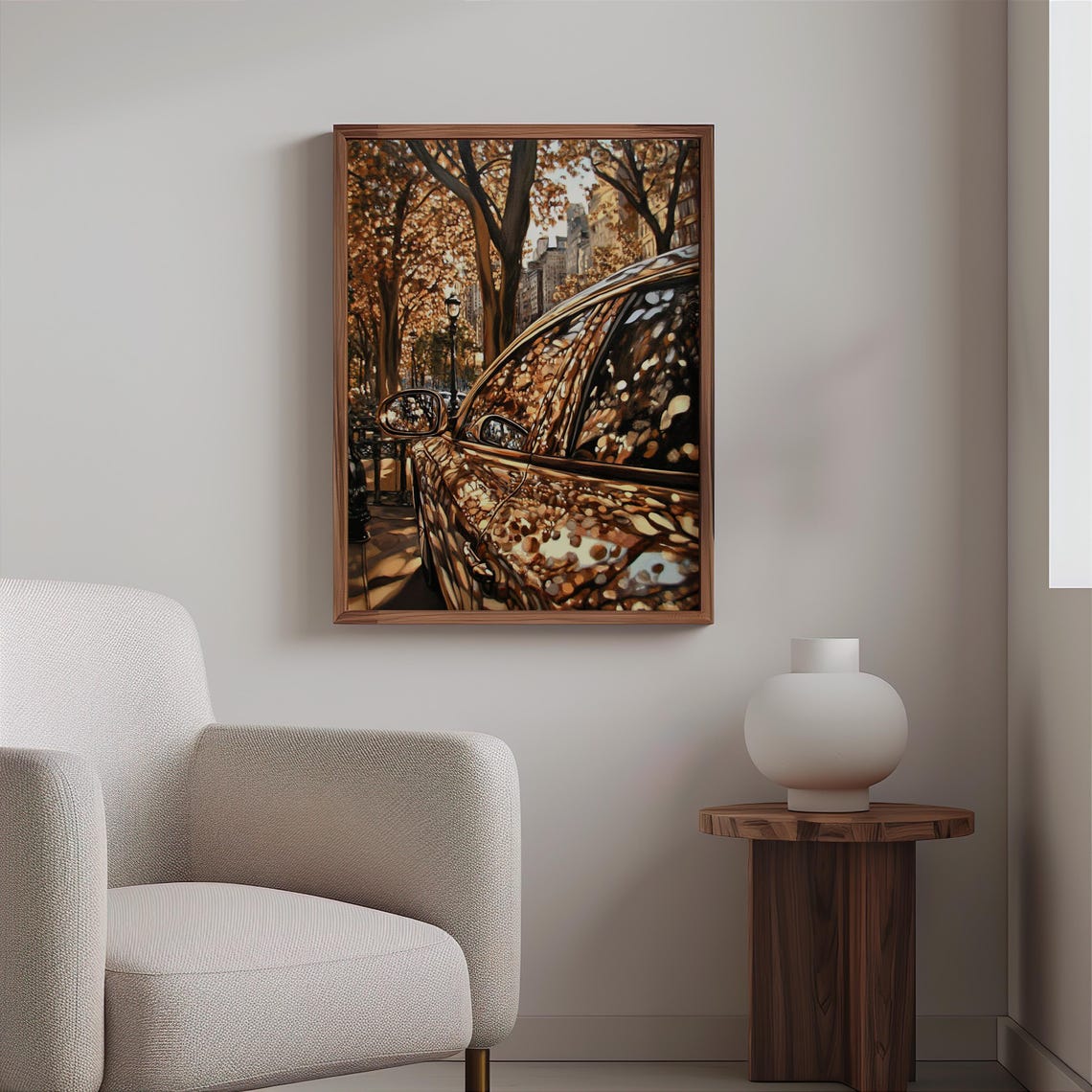 Car Window Autumn Tree Reflection City Street Golden Auto Poster - Image 2