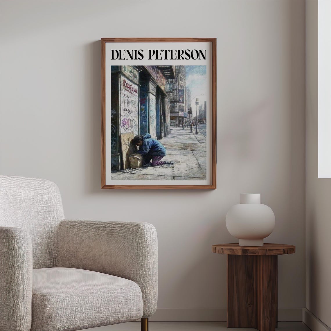 Denis Peterson NYC Sidewalk Crouching Figure Graffiti Wall Art Poster - Image 2
