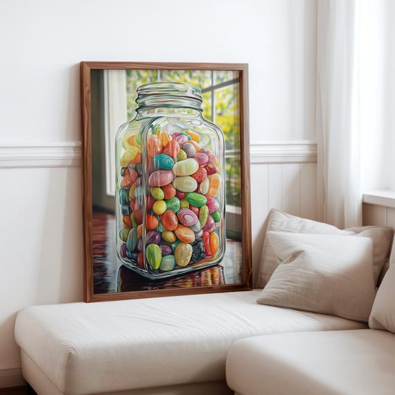 Roberto Bernardi Inspired Poster Colourful Candy Sweet Jar Still Life Wall Art Print Bernardi Inspired Print Modern Home Wall Decor