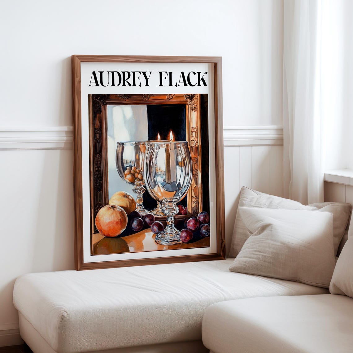 Audrey Flack Inspired Clear Crystal Goblets Plums Dark Glow Poster