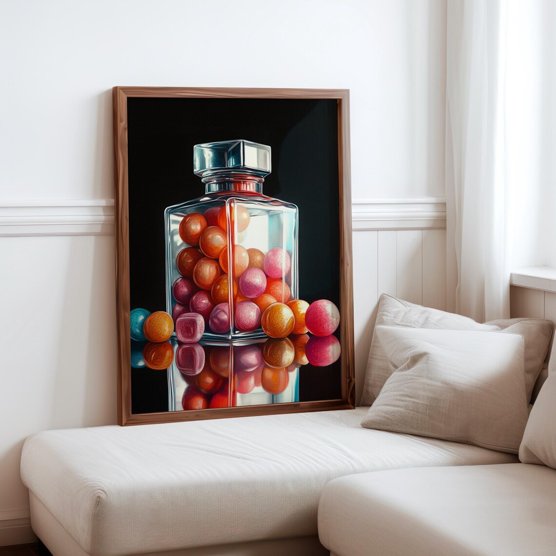 Faceted Decanter Pink Orange Gumballs Dark Drama Photorealism Poster