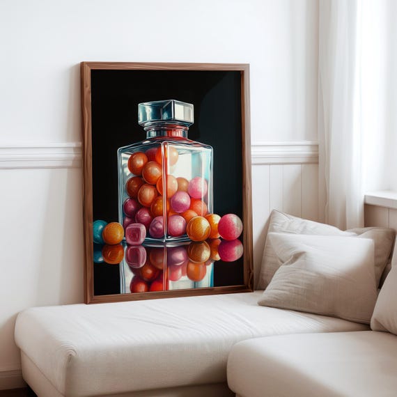 Charles Bell Inspired Photorealism Poster Vintage Gumball Print Colourful Retro Sweetshop Hyper Realistic Candy Machine 1980s
